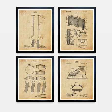 Hockey Patent Collection // 4 Print Set // Antique Paper (8"W x 10"H)