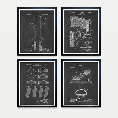 Hockey Patent Collection // 4 Print Set // Chalkboard (8"W x 10"H)