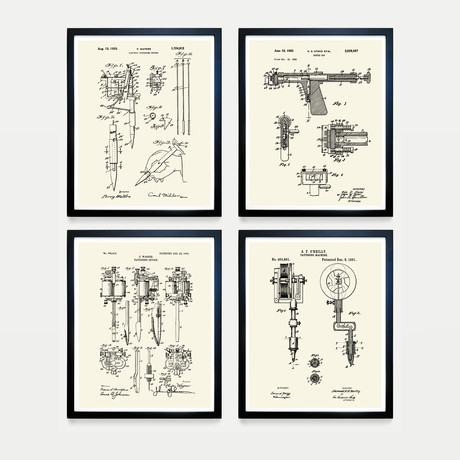 Tattoo Patent Collection // 4 Print Set // Warm Toned (8"W x 10"H)