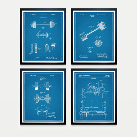 Weightlifting Patent Collection // 4 Print Set // Blueprint (8"W x 10"H)