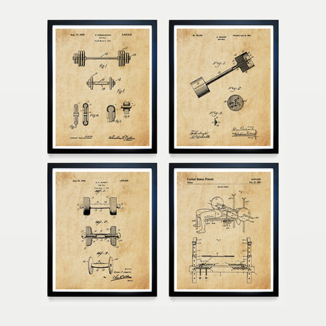 Weightlifting Patent Collection // 4 Print Set // Antique Paper (8"W x 10"H)