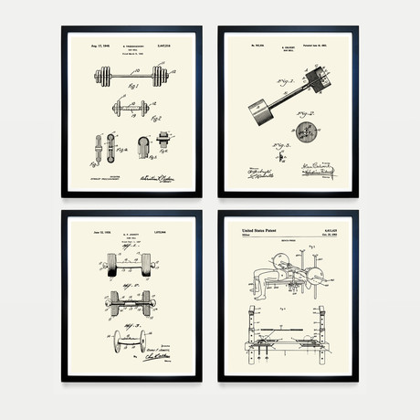 Weightlifting Patent Collection // 4 Print Set // Warm Toned (8"W x 10"H)