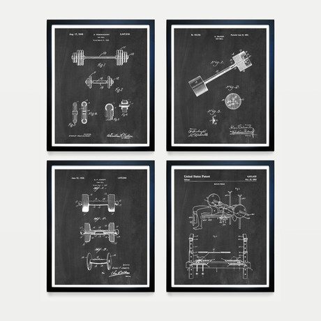 Weightlifting Patent Collection // 4 Print Set // Chalkboard (8"W x 10"H)