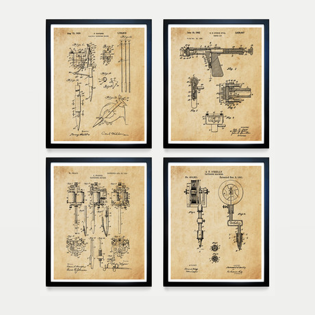 Tattoo Patent Collection // 4 Print Set // Antique Paper (8"W x 10"H)