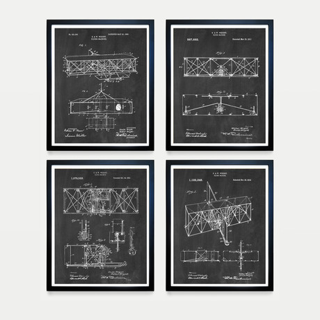 Wright Brothers Patent Collection // 4 Print Set // Chalkboard (8"W x 10"H)