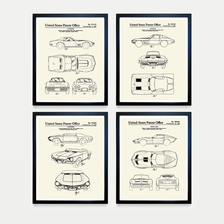 Corvette Patent Collection // 4 Print Set // Warm Toned (8"W x 10"H)