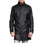 Matte Stand Collar Long Jacket // Black + Taffeta (XL)