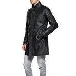 Matte Stand Collar Long Jacket // Black + Taffeta (M)