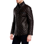 Quilted Snap Button Jacket // Brown (2XL)