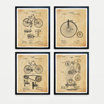 Bicycles Patent Collection // 4 Print Set // Antique Paper (8"W x 10"H)