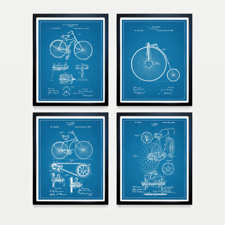 Bicycles Patent Collection // 4 Print Set // Blueprint (8"W x 10"H)