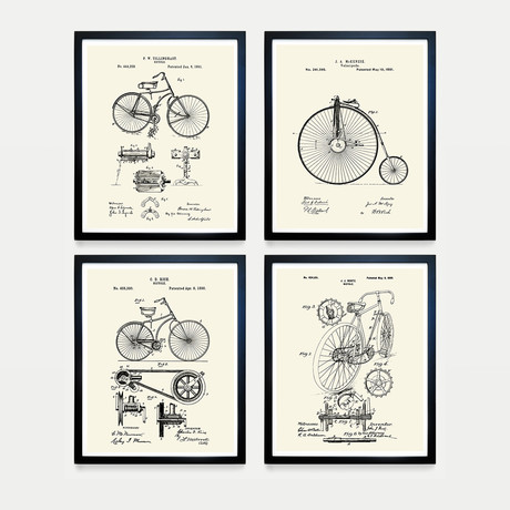 Bicycles Patent Collection // 4 Print Set // Warm Toned (8"W x 10"H)