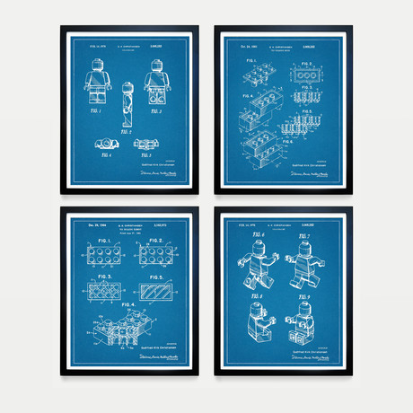 LEGO Patent Collection // 4 Print Set // Blueprint (8"W x 10"H)