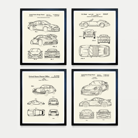 Porsche Patent Collection // 4 Print Set // Warm Toned (8"W x 10"H)