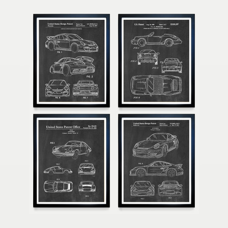 Porsche Patent Collection // 4 Print Set // Chalkboard (8"W x 10"H)