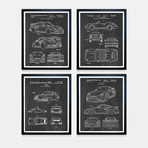 Porsche Patent Collection // 4 Print Set // Chalkboard (8"W x 10"H)