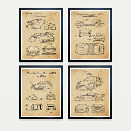 Porsche Patent Collection // 4 Print Set // Antique Paper (8"W x 10"H)