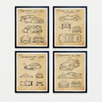 Porsche Patent Collection // 4 Print Set // Antique Paper (8"W x 10"H)