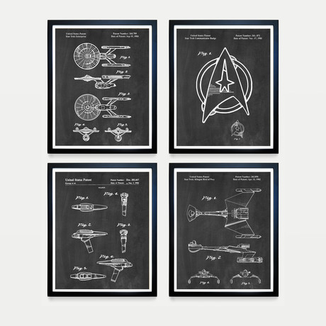 Star Trek Patent Collection // 4 Print Set // Chalkboard (8"W x 10"H)