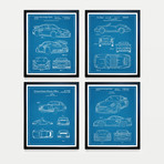 Porsche Patent Collection // 4 Print Set // Blueprint (8"W x 10"H)