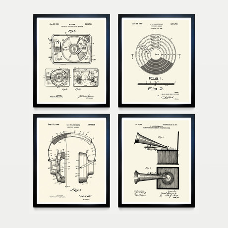 Stereo Records Patent Collection // 4 Print Set // Warm Toned (8"W x 10"H)