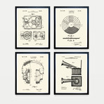 Stereo Records Patent Collection // 4 Print Set // Warm Toned (8"W x 10"H)