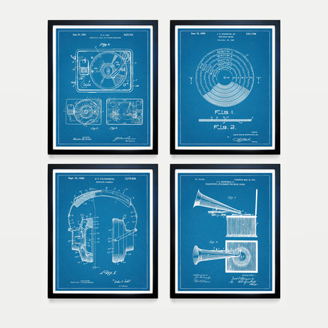 Stereo Records Patent Collection // 4 Print Set // Blueprint (8"W x 10"H)