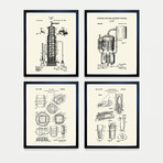 Whiskey Patent Collection // 4 Print Set // Warm Toned (8"W x 10"H)