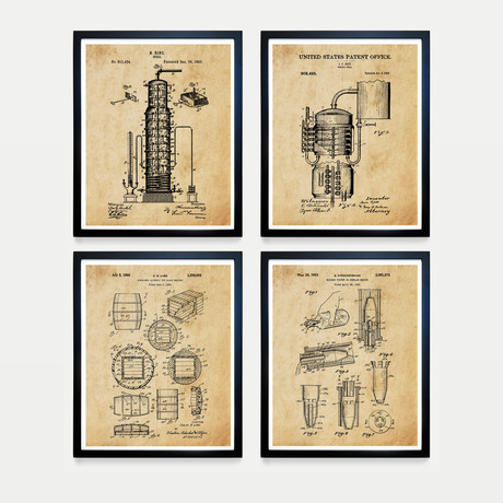 Whiskey Patent Collection // 4 Print Set // Antique Paper (8"W x 10"H)