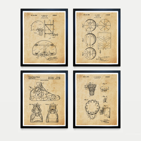 Basketball Patent Collection // 4 Print Set // Antique Paper (8"W x 10"H)