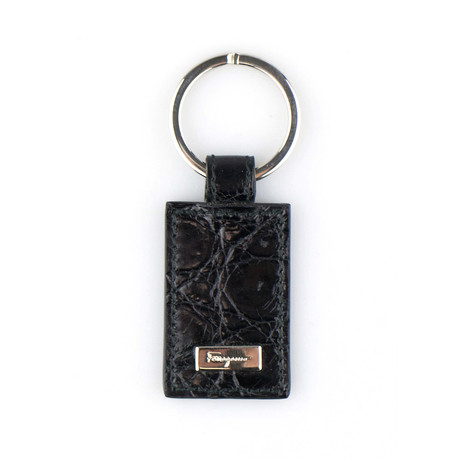 Croc-Embossed Leather Keyring // Black