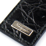 Croc-Embossed Leather Keyring // Black