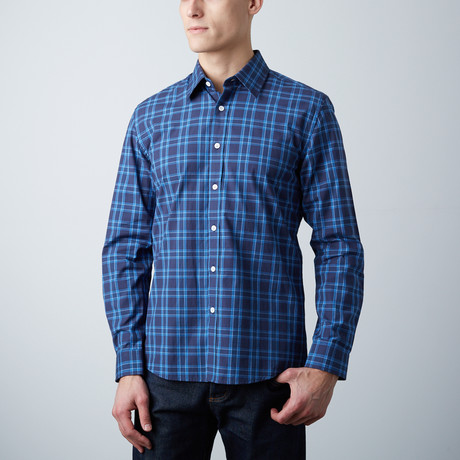 Montague Slim Shirt // Navy + Blue Plaid (XS)