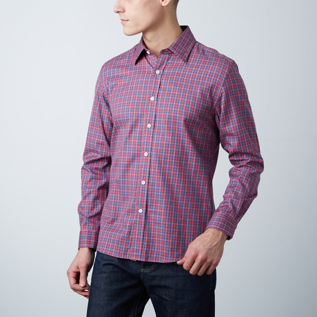 Tustin Slim Shirt // Blue + Pink Plaid (XS)