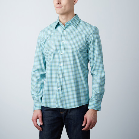 Raymond Slim Shirt // Aqua + Mint Plaid (XS)