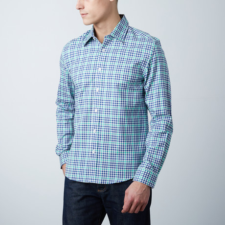 Raymond Slim Shirt // Navy + Mint Plaid (XS)