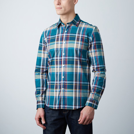 Connor Slim Shirt // Blue + Aqua Plaid (XS)