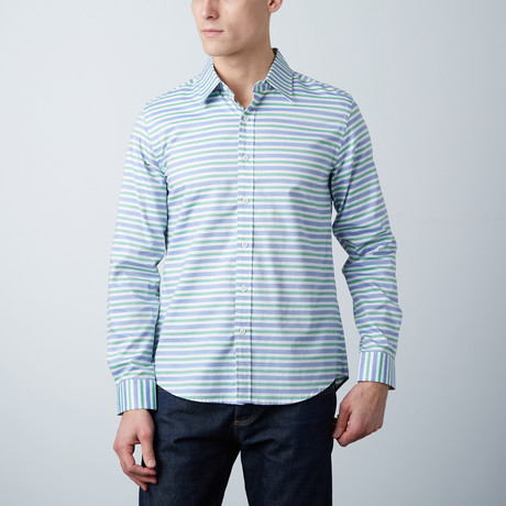 Connor Slim Shirt // Mint + Blue Stripe (XS)