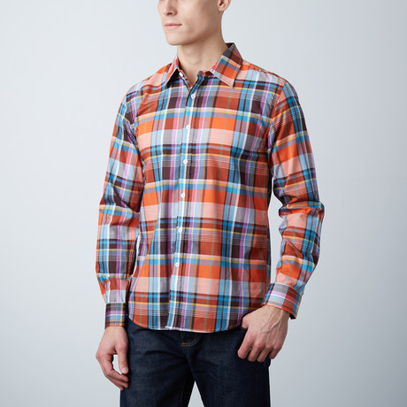 Connor Slim Shirt // Rust + Aqua Plaid (XS)