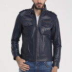 John Leather Jacket // Dark Blue (S)