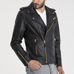 David Leather Jacket // Black + Gold (XL)