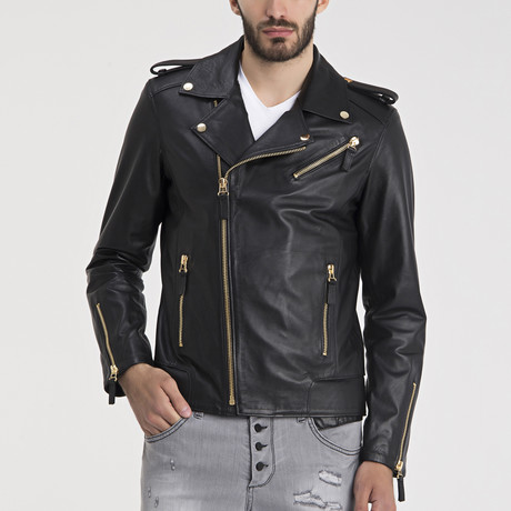 David Leather Jacket // Black + Gold (S)