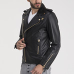 David Leather Jacket // Black + Gold (XL)