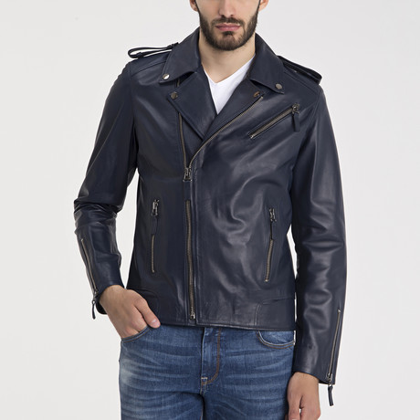 David Leather Jacket // Dark Blue (S)