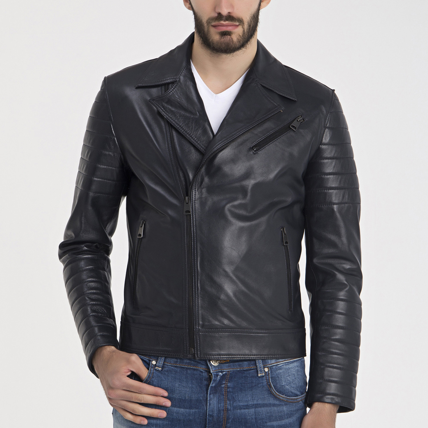 Davis Leather Jacket // Navy Blue (2XL) - Iparelde // Burak & Espana ...