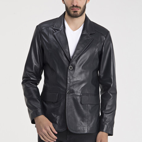 Nathan Leather Jacket // Navy Blue (S)