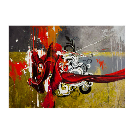 Red Ribbon Abstract (Canvas: 38"W x 27"H x 1.5"D)
