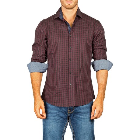 Leo Long-Sleeve Button-Up Shirt // Burgundy (XS)