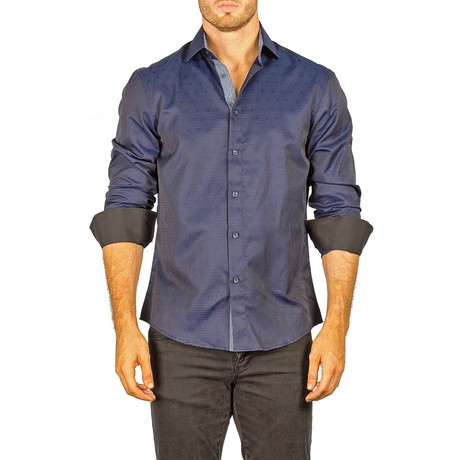 Long-Sleeve Button-Up Shirt // Navy + Black (XS)