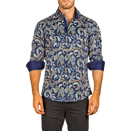 Aaron Long-Sleeve Button-Up Shirt // Navy (XS)